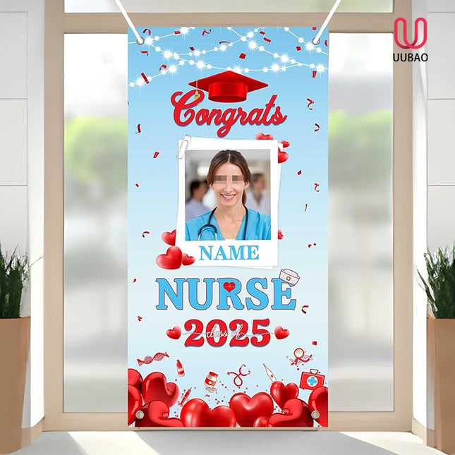 UUBAO Custom Nurse/Medical students Graduation Party Decorations Class of 2025  Front Door Porch Sign Backdrop Banner