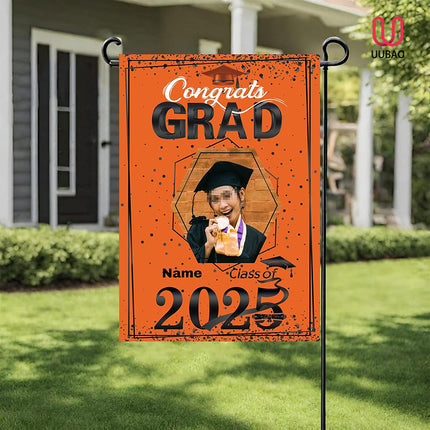 UUBAO Custom Graduation Garden Flag with Photo Class of 2025 Congrats Grad Double Sided Yard Flag Decorative Gifts (Orange)