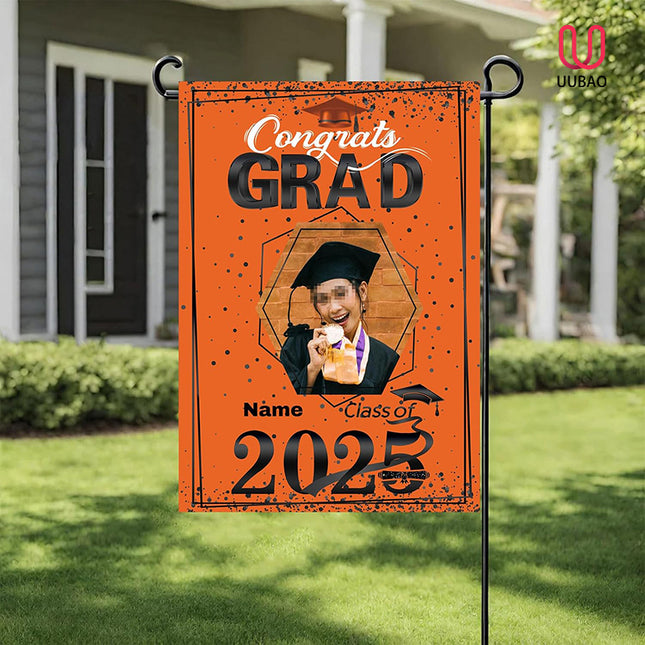 UUBAO Custom Graduation Garden Flag with Photo Class of 2025 Congrats Grad Double Sided Yard Flag Decorative Gifts (Orange)