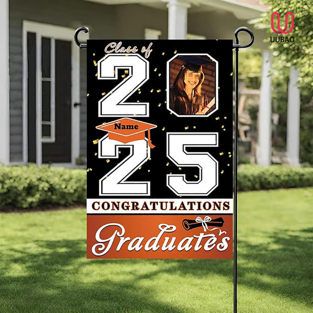 UUBAO Custom Graduation Garden Flag with Photo Class of 2025 Congrats Grad Double Sided Yard Flag Decorative Gifts (Orange)