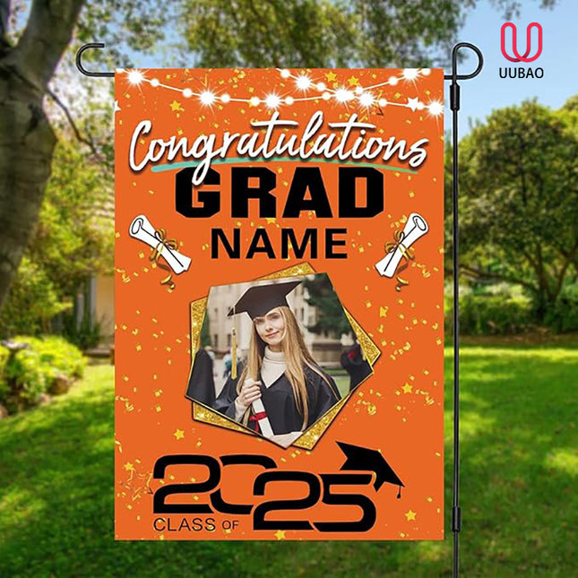 UUBAO Custom Graduation Garden Flag with Photo Class of 2025 Congrats Grad Double Sided Yard Flag Decorative Gifts (Orange)