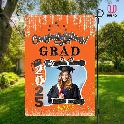UUBAO Custom Graduation Garden Flag with Photo Class of 2025 Congrats Grad Double Sided Yard Flag Decorative Gifts (Orange)