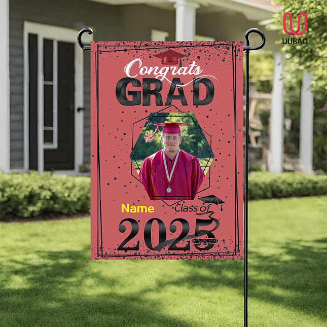 UUBAO Custom Graduation Garden Flag with Photo Class of 2025 Congrats Grad Double Sided Yard Flag Decorative Gifts (Pink)