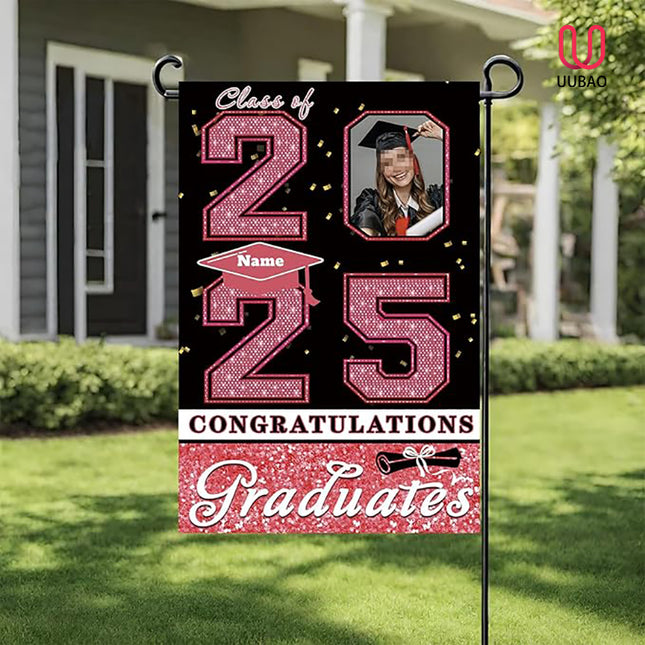 UUBAO Custom Graduation Garden Flag with Photo Class of 2025 Congrats Grad Double Sided Yard Flag Decorative Gifts (Pink)