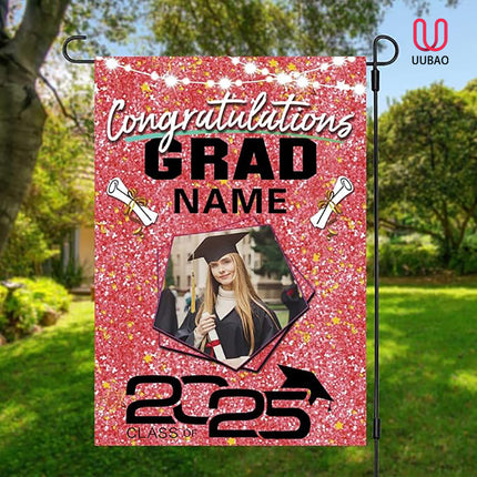 UUBAO Custom Graduation Garden Flag with Photo Class of 2025 Congrats Grad Double Sided Yard Flag Decorative Gifts (Pink)