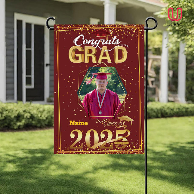 UUBAO Custom Graduation Garden Flag with Photo Class of 2025 Congrats Grad Double Sided Yard Flag Decorative Gifts (Maroon)