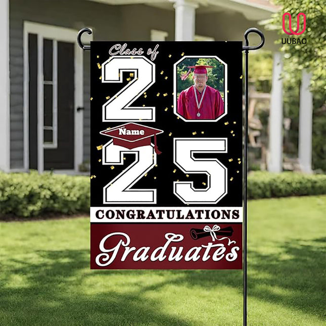 UUBAO Custom Graduation Garden Flag with Photo Class of 2025 Congrats Grad Double Sided Yard Flag Decorative Gifts (Maroon)