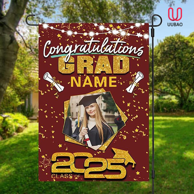 UUBAO Custom Graduation Garden Flag with Photo Class of 2025 Congrats Grad Double Sided Yard Flag Decorative Gifts (Maroon)