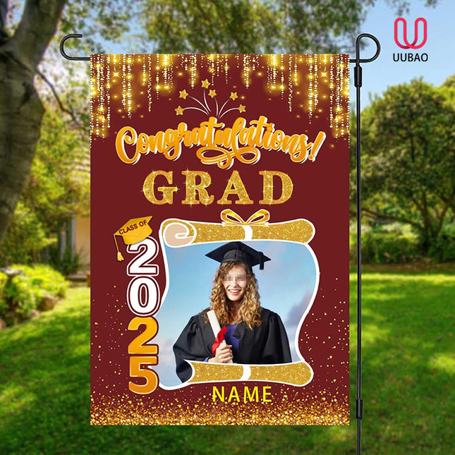UUBAO Custom Graduation Garden Flag with Photo Class of 2025 Congrats Grad Double Sided Yard Flag Decorative Gifts (Maroon)