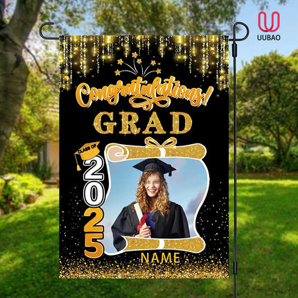 UUBAO Custom Graduation Garden Flag with Photo Class of 2025 Congrats Grad Double Sided Yard Flag Decorative Gifts (Black and Gold)