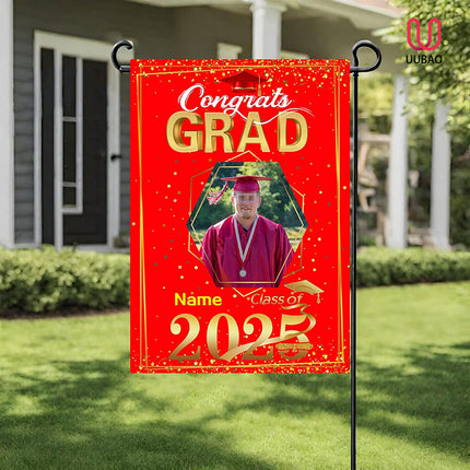 UUBAO Custom Graduation Garden Flag with Photo Class of 2025 Congrats Grad Double Sided Yard Flag Decorative Gifts (Red)