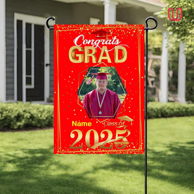 UUBAO Custom Graduation Garden Flag with Photo Class of 2025 Congrats Grad Double Sided Yard Flag Decorative Gifts (Red)