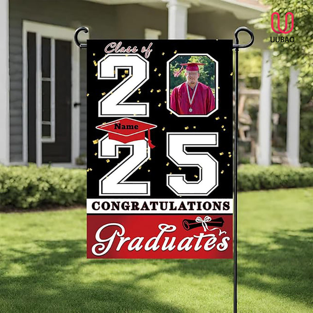 UUBAO Custom Graduation Garden Flag with Photo Class of 2025 Congrats Grad Double Sided Yard Flag Decorative Gifts (Red)