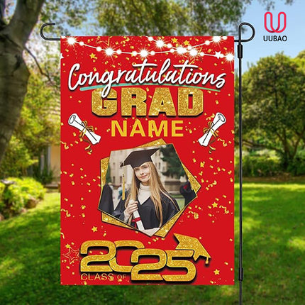 UUBAO Custom Graduation Garden Flag with Photo Class of 2025 Congrats Grad Double Sided Yard Flag Decorative Gifts (Red)