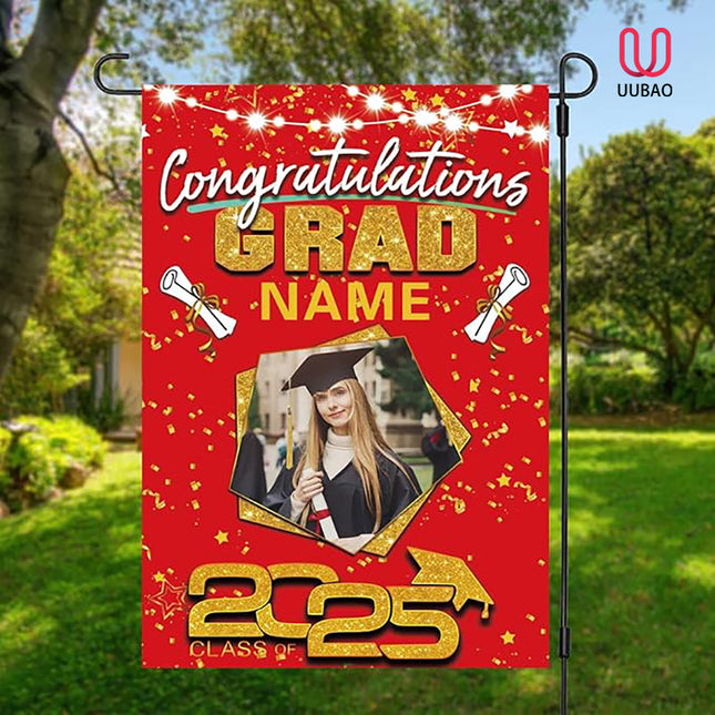 UUBAO Custom Graduation Garden Flag with Photo Class of 2025 Congrats Grad Double Sided Yard Flag Decorative Gifts (Red)