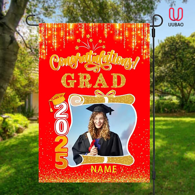 UUBAO Custom Graduation Garden Flag with Photo Class of 2025 Congrats Grad Double Sided Yard Flag Decorative Gifts (Red)