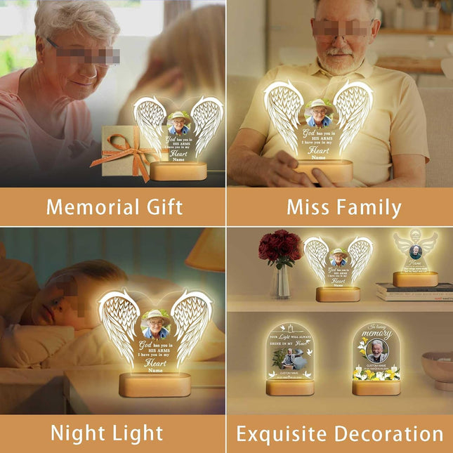 UUBAO Personalized Memorial Gift Photo Night Light Customized Light Up Acrylic Plaque Lamp Sympathy Bereavement Remembrance Gift(Love Wings)