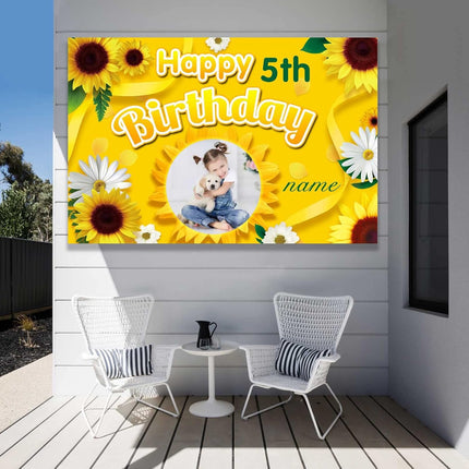 UUBAO Custom Sunflower Happy Birthday Party Decorations Supplies Personalized Backdrop Banner