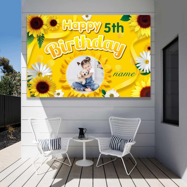 UUBAO Custom Sunflower Happy Birthday Party Decorations Supplies Personalized Backdrop Banner