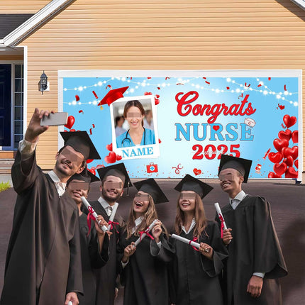 UUBAO Custom Nurse/Medical Students Graduation Garage Door Banner Cover Personalized Class of 2025 Congrats Grad Party Backdrop