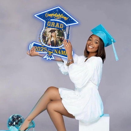 UUBAO Custom Graduation Gift LED Neon Signs Class of 2025 Personalized Photo Congrats Grad USB Powered (Blue and Gold)