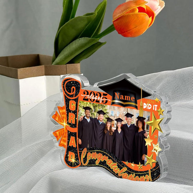 UUBAO Customized Graduation Plaque with Photo Crystal Desktop Keepsake Gift (Orange)