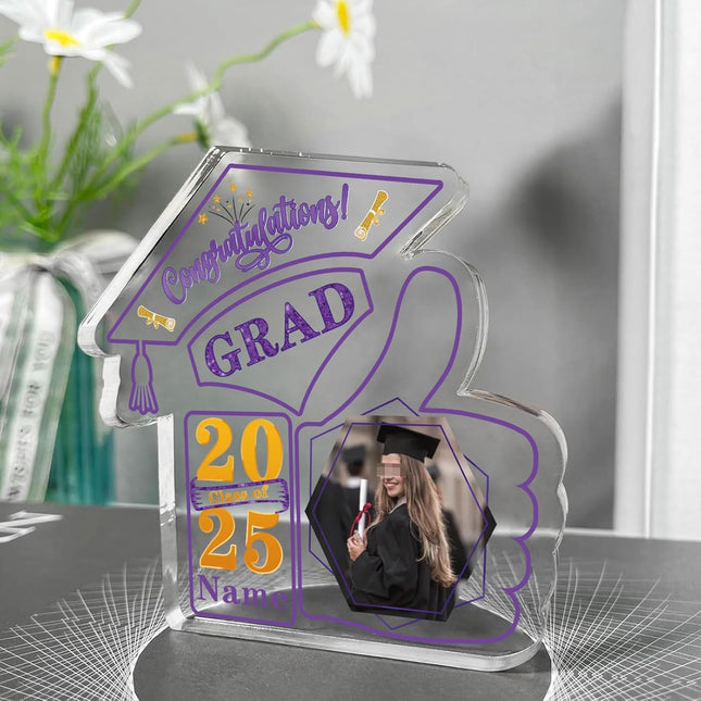 UUBAO Personalized Graduation Decorative Signs Plaques Class of 2024 Desk Paperweight Farewell Memorial Gift with Photo(Purple)
