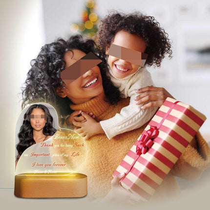 UUBAO Personalized Mother's Day Night Light Gift with Wooden Base Custom Photo Acrylic Plaque LED Night Lamp Gift for Bonus Mom