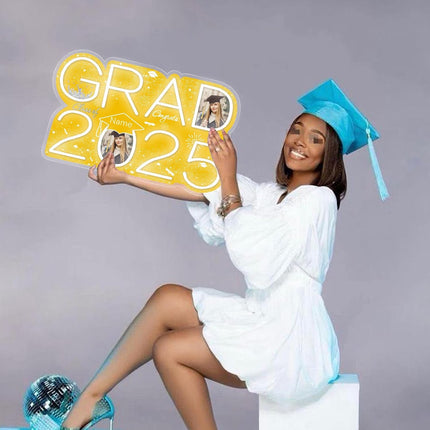 UUBAO Personalized Graduation Gift Neon Signs Congrats Grad LED Light Signs with Photo 2025 Party Backdrop Light Sign Decor (Yellow)