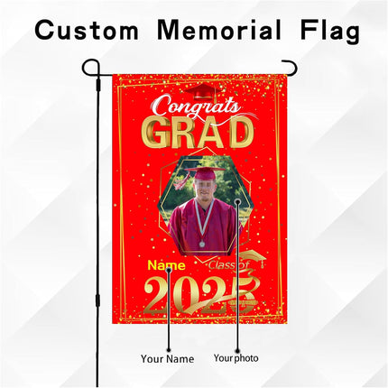 UUBAO Custom Graduation Garden Flag with Photo Class of 2025 Congrats Grad Double Sided Yard Flag Decorative Gifts (Red)