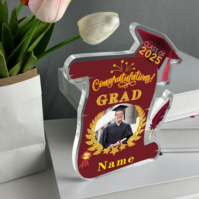 UUBAO Personalized Graduation Gift Class of 2025 Desk Paperweight Farewell Memorial Decorative Signs Plaques with Photo (Maroon)