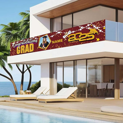 UUBAO Custom Graduation Party Decorations 2025 Personalization Congrats Grad Banner Graduation Backdrop(Maroon and Gold)