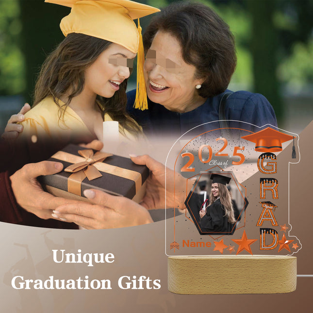 UUBAO Graduation Gifts Personalized Night Light Class of 2025 Custom Photo Name Gifts for Him Her Gifts for College, High School (Orange)