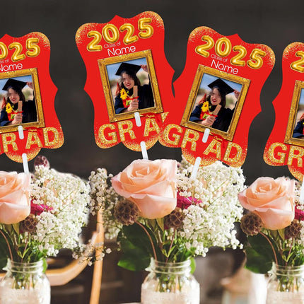 UUBAO Personalized Graduation Double Sided Face Fan Class of 2025 Customized Graduation Head Face Cutout with Handle Fun Photo Prop Supplies(Red)