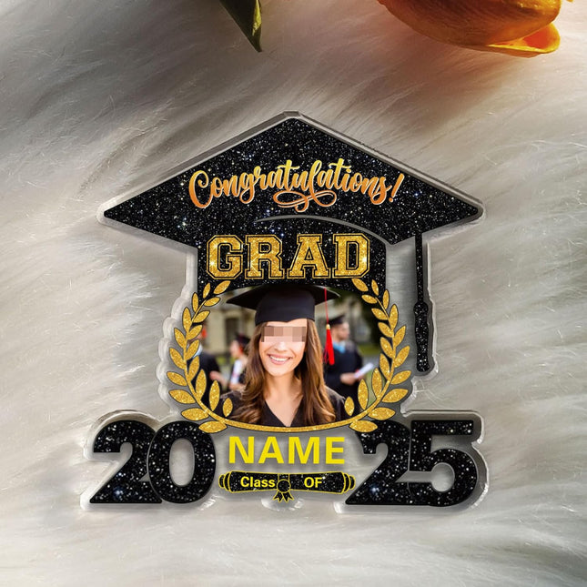 UUBAO Customized Graduation Plaque with Photo Crystal Desktop Keepsake Gift (Black and Gold)