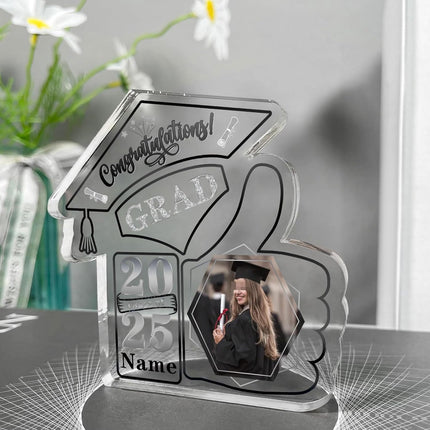 UUBAO Personalized Graduation Decorative Signs Plaques Class of 2024 Desk Paperweight Farewell Memorial Gift with Photo(Black and Silver)