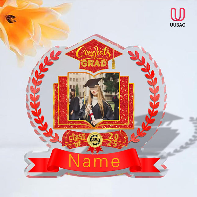 UUBAO Customized Graduation Plaque with Single Picture Custom Picture 2025 Congrats Grad Crystal Desktop Farewell Keepsake Gift (Red)