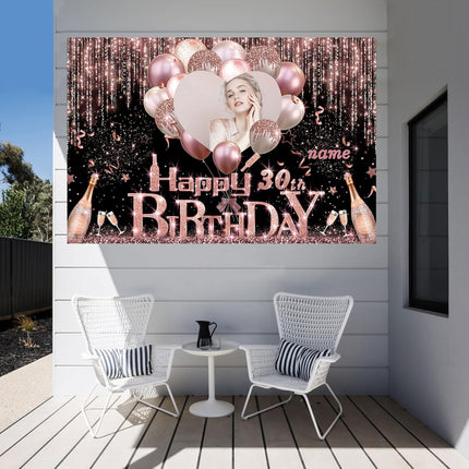UUBAO Custom Rose Gold Happy Birthday Banner Backdrop Birthday Decorations Party Supplies for Girl Women