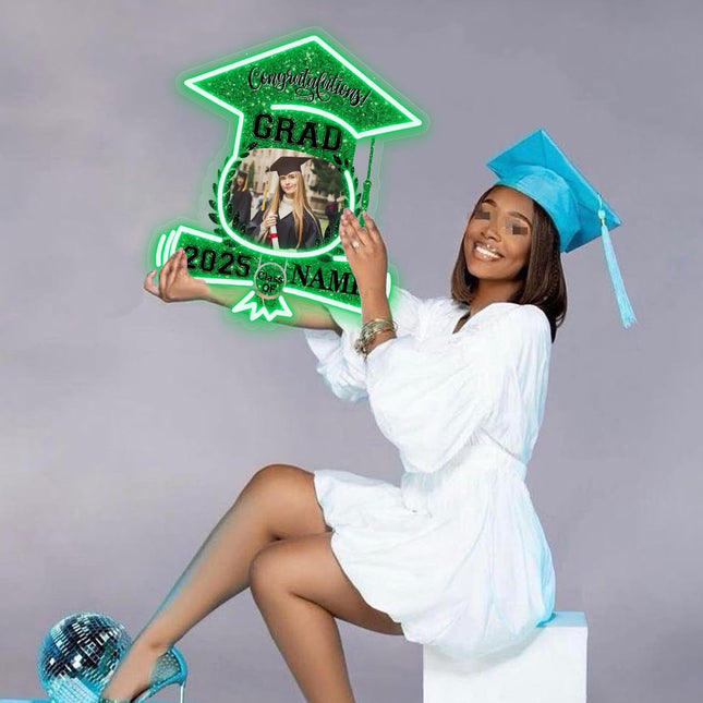 UUBAO Custom Graduation Gift LED Neon Signs Class of 2025 Personalized Photo Congrats Grad USB Powered (Dark Green)