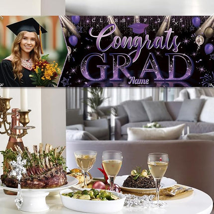 UUBAO Custom Graduation Party Decorations Personalization Banner Class of 2025 Backdrop (Purple）