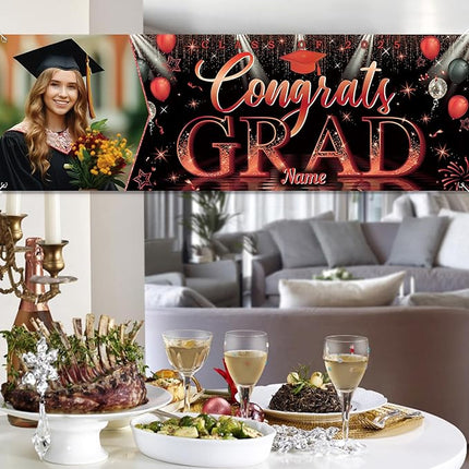 UUBAO Custom Graduation Party Decorations Personalization Banner Class of 2025 Backdrop (Red）