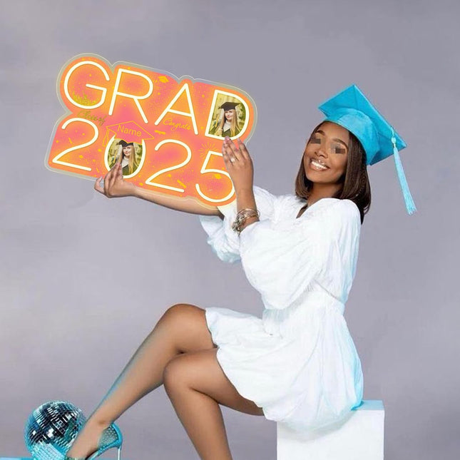 UUBAO Personalized Graduation Gift Neon Signs Congrats Grad LED Light Signs with Photo 2025 Party Backdrop Light Sign Decor (Pink)