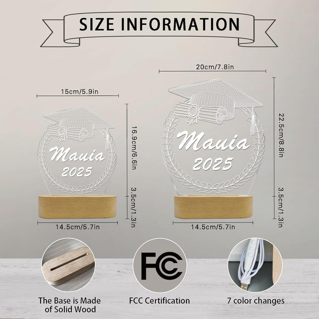 UUBAO Personalized Graduation Lamp Gifts Class of 2025 Custom Name College(Ear of Wheat)