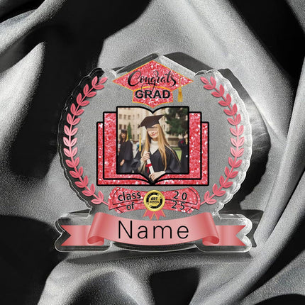 UUBAO Customized Graduation Plaque with Single Picture Custom Picture 2025 Congrats Grad Crystal Desktop Farewell Keepsake Gift (Pink)