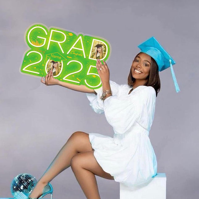 UUBAO Personalized Graduation Gift Neon Signs Congrats Grad LED Light Signs with Photo 2025 Party Backdrop Light Sign Decor (Light Green)