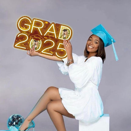 UUBAO Personalized Graduation Gift Neon Signs Congrats Grad LED Light Signs with Photo 2025 Party Backdrop Light Sign Decor (Maroon)
