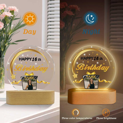 UUBAO Personalized Happy Birthday Night Light Gift with Photo Customized Acrylic Lamp for Her Mom Daughter Grandma Nana(Black and Gold)