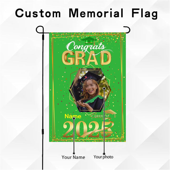UUBAO Custom Graduation Garden Flag with Photo Class of 2025 Congrats Grad Double Sided Yard Flag Decorative Gifts (Light Green)