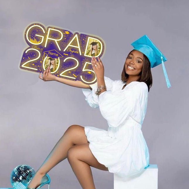 UUBAO Personalized Graduation Gift Neon Signs Congrats Grad LED Light Signs with Photo 2025 Party Backdrop Light Sign Decor (Purple)