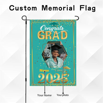 UUBAO Custom Graduation Garden Flag with Photo Class of 2025 Congrats Grad Double Sided Yard Flag Decorative Gifts (Peacock Blue)